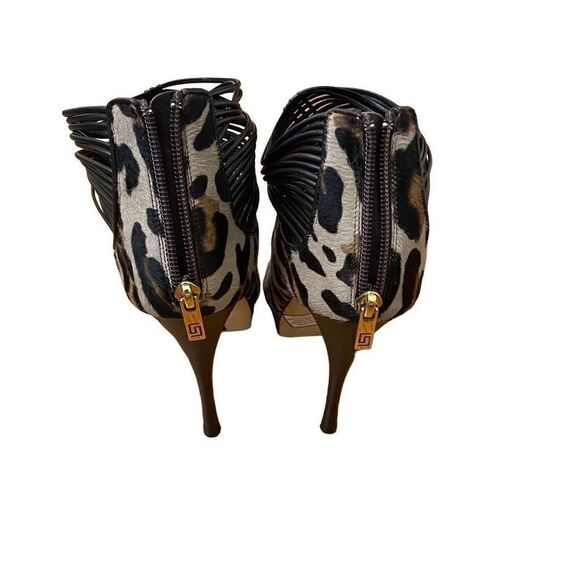 Versace Leopard Print Calf Hair Caged Heel Booties Size 39 - Picture 4 of 11